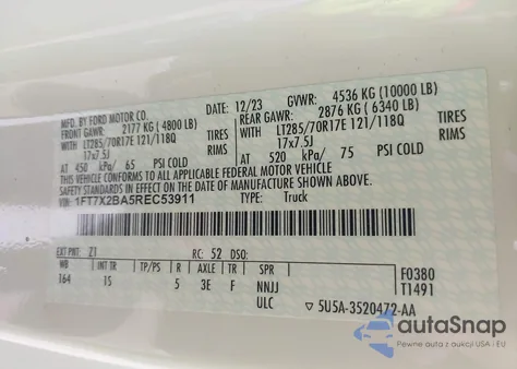 2024 Ford F-250 Xl z USA, uszkodzony, nr VIN 1FT7X2BA5REC53911